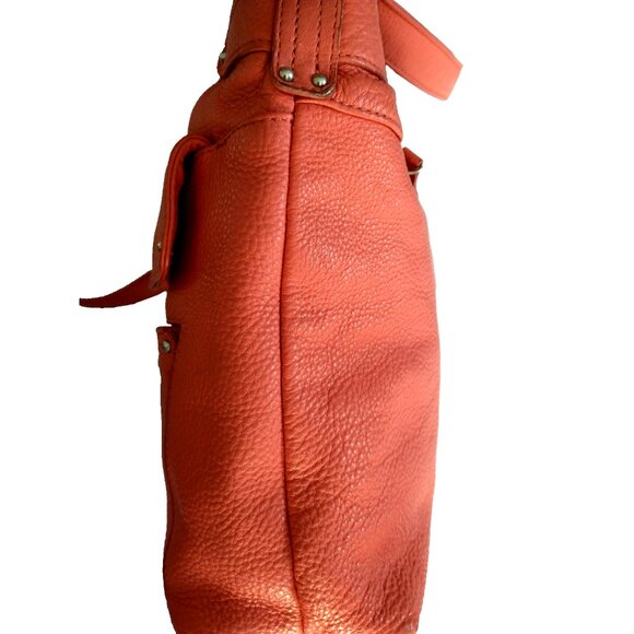 Stone Mountain Purse Coral/Orange Leather Shoulder Bag Adjustable Strap - Med - Picture 9 of 16